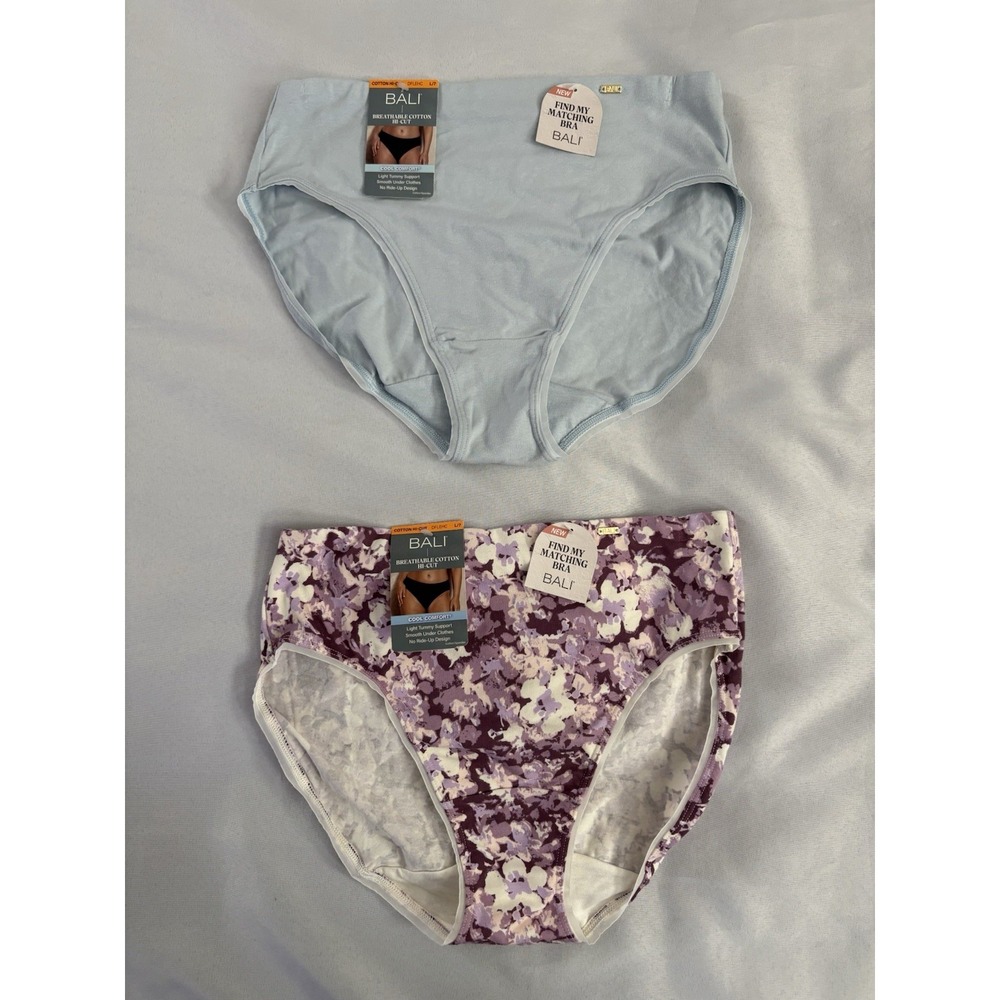 NEW Bali Breathable Cotton Hi-Cut Panty DFLEHC Women's Size Large 2 Pair Bali